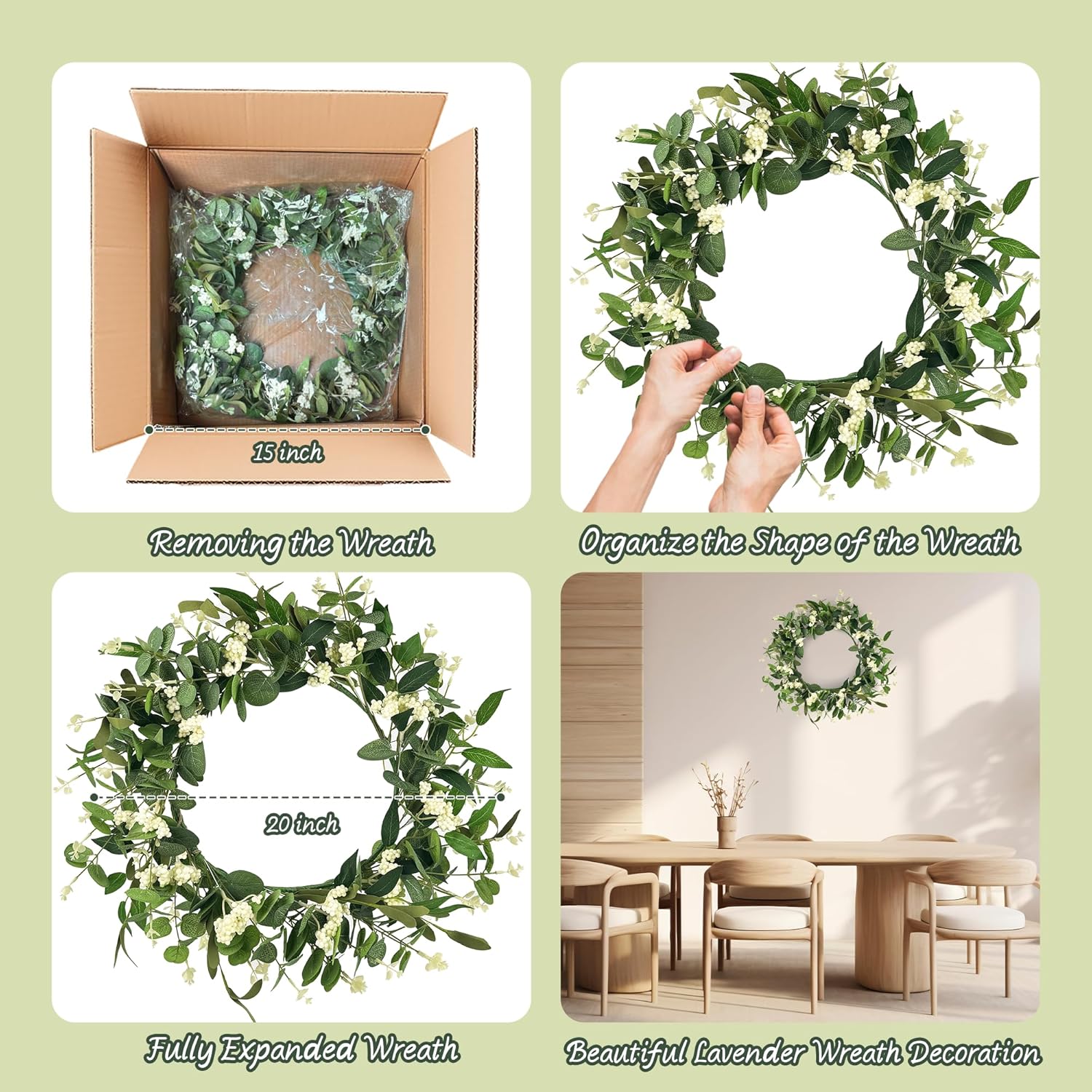 20 Inch Artificial Eucalyptus Wreath for Front Door