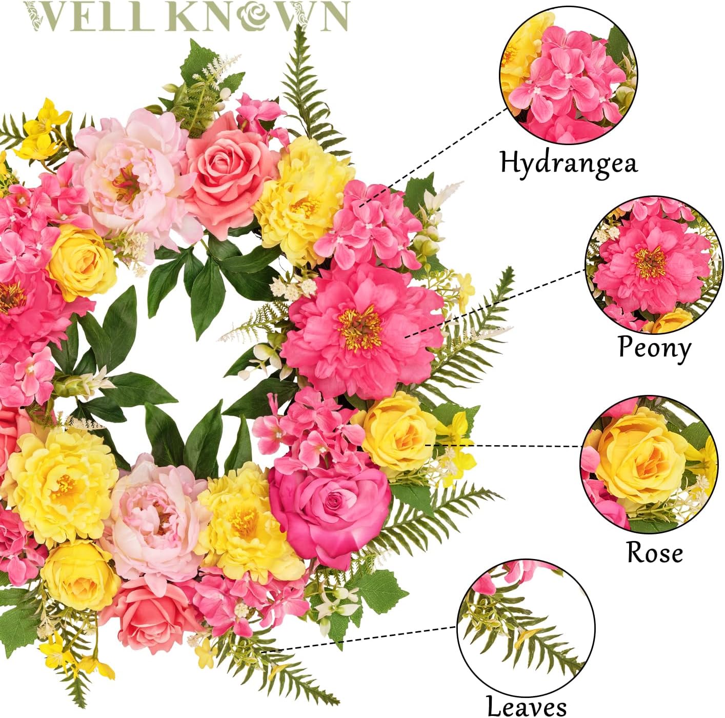 Bright Spring Wreath for Front Door with Peonies and Roses