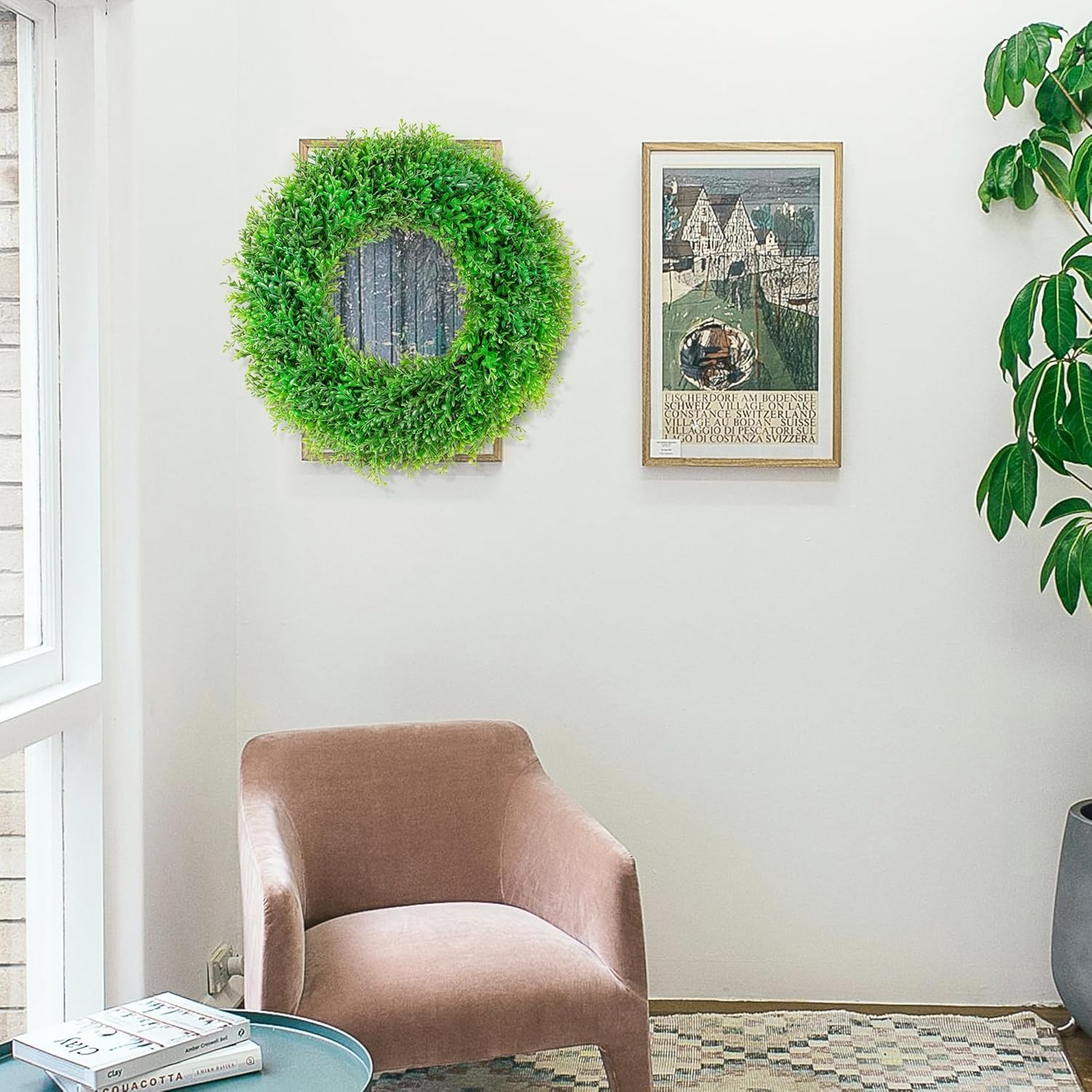 22 Inch Artificial Boxwood Wreath Decor for Front Door and More