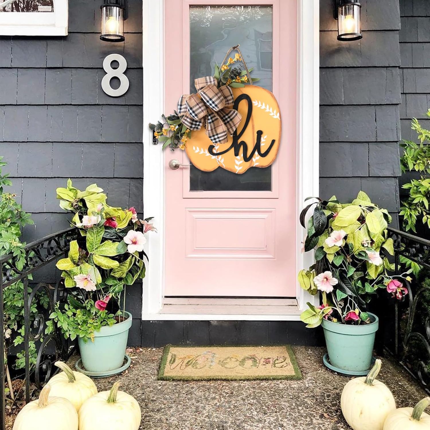 Idyllic Fall Harvest Pumpkin Wreath 12 Inch Wood Decor
