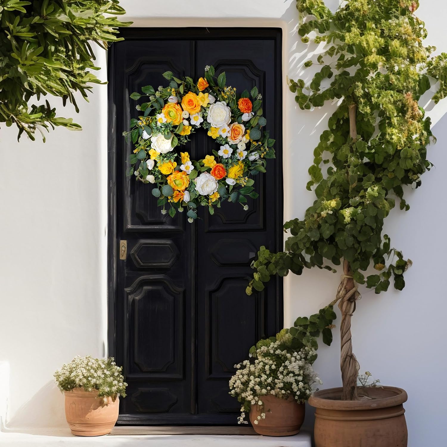 24 Inch Artificial Roses Wreath for Front Door and Wall
