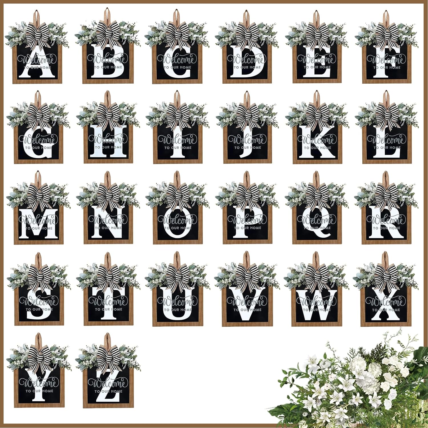 Ultra Large 14 Inch Front Door Wreath with 26 Initial Welcome Sign