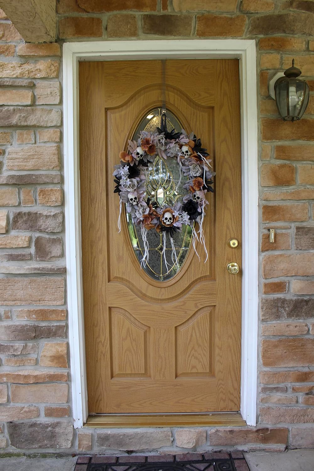 Haunted Hill Farm Gothic Skull Wreath with Multicolor Flowers