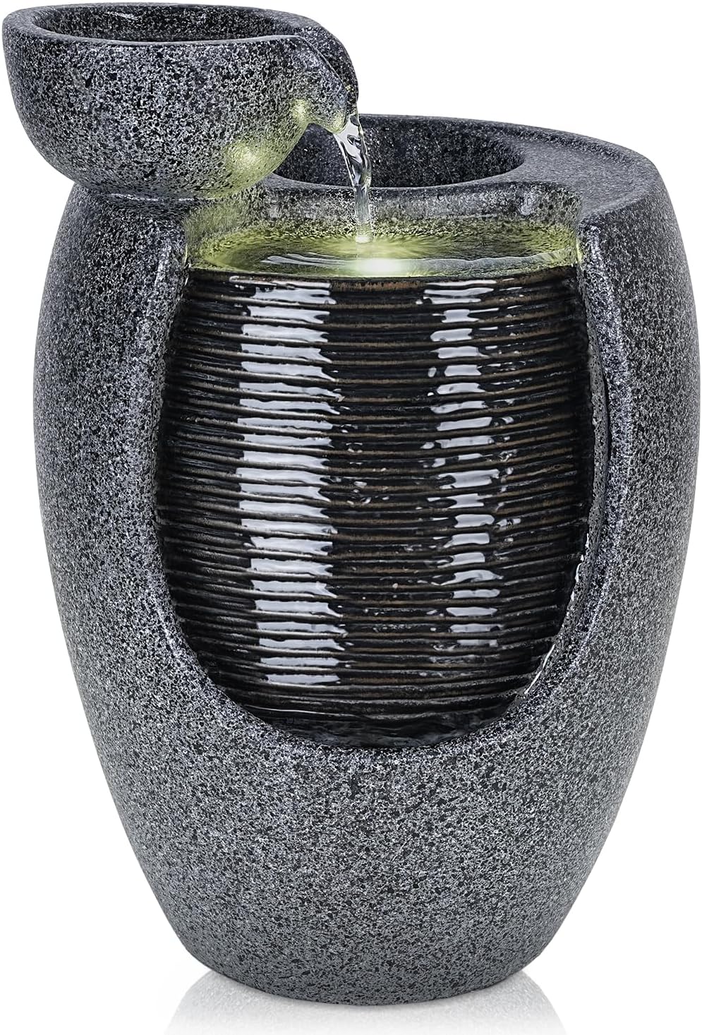 10 Inch Ceramic LED Tabletop Water Fountain with Plant Holder