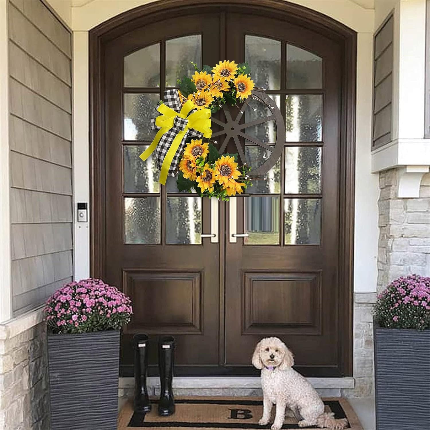 Summer Sunflower Bee Wreath for Front Door Decor