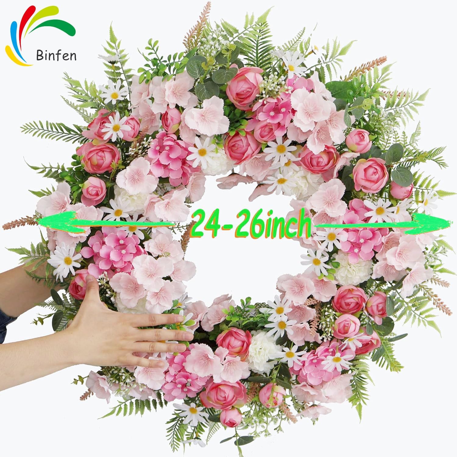 Elegant Pink Flower Door Wreath 24-26 Inch