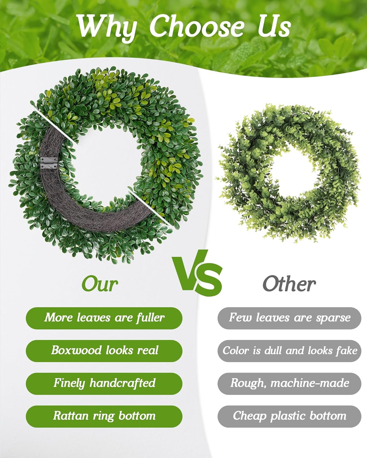 Vlorart 20 Inch Boxwood Wreath for Front Door