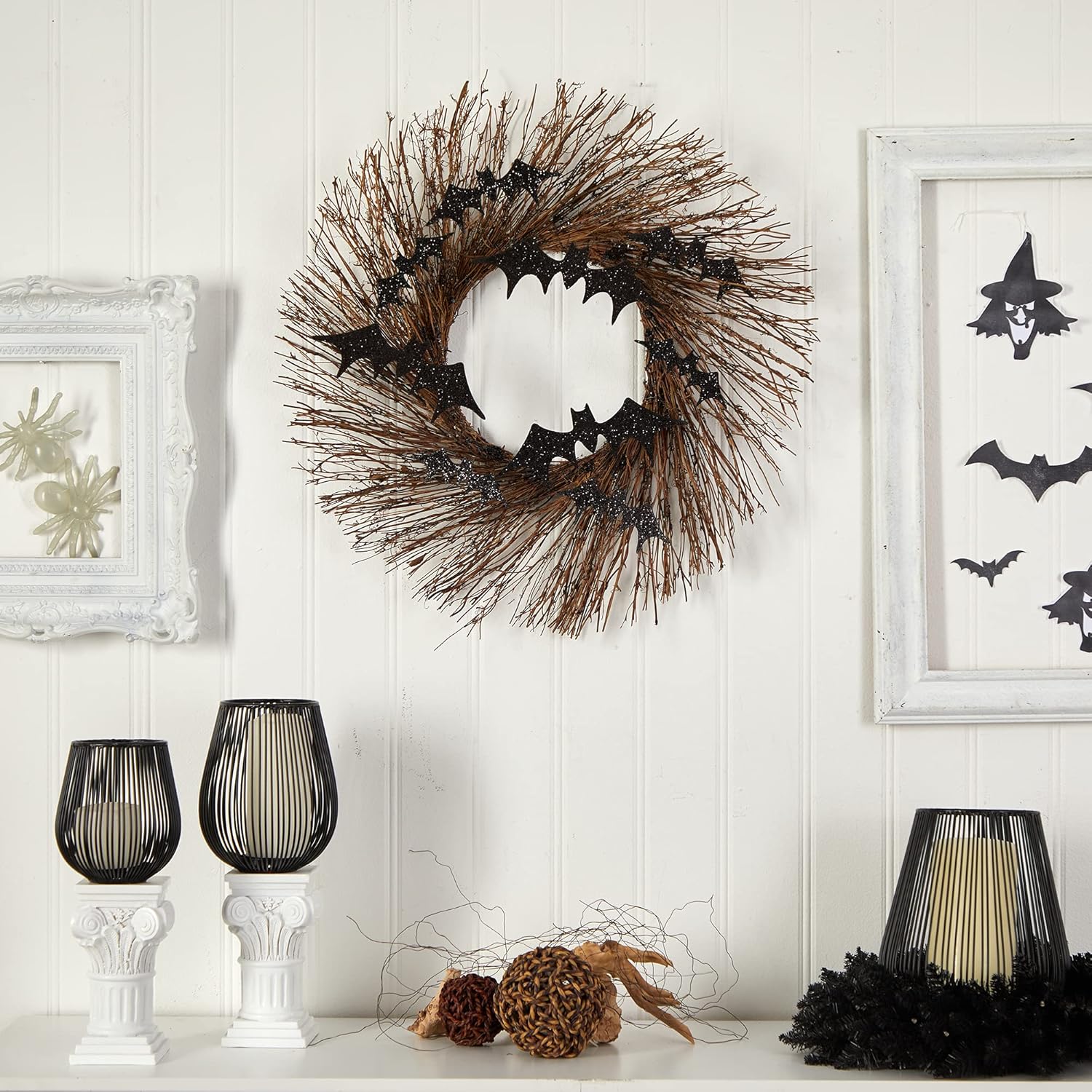 Nearly Natural 26in Halloween Bats Twig Wreath