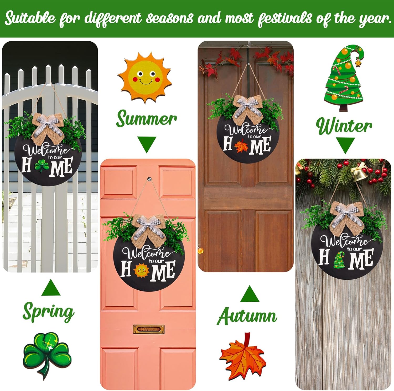 Interchangeable Seasonal Welcome Sign Front Door Decor - Home Porch Display Decorations