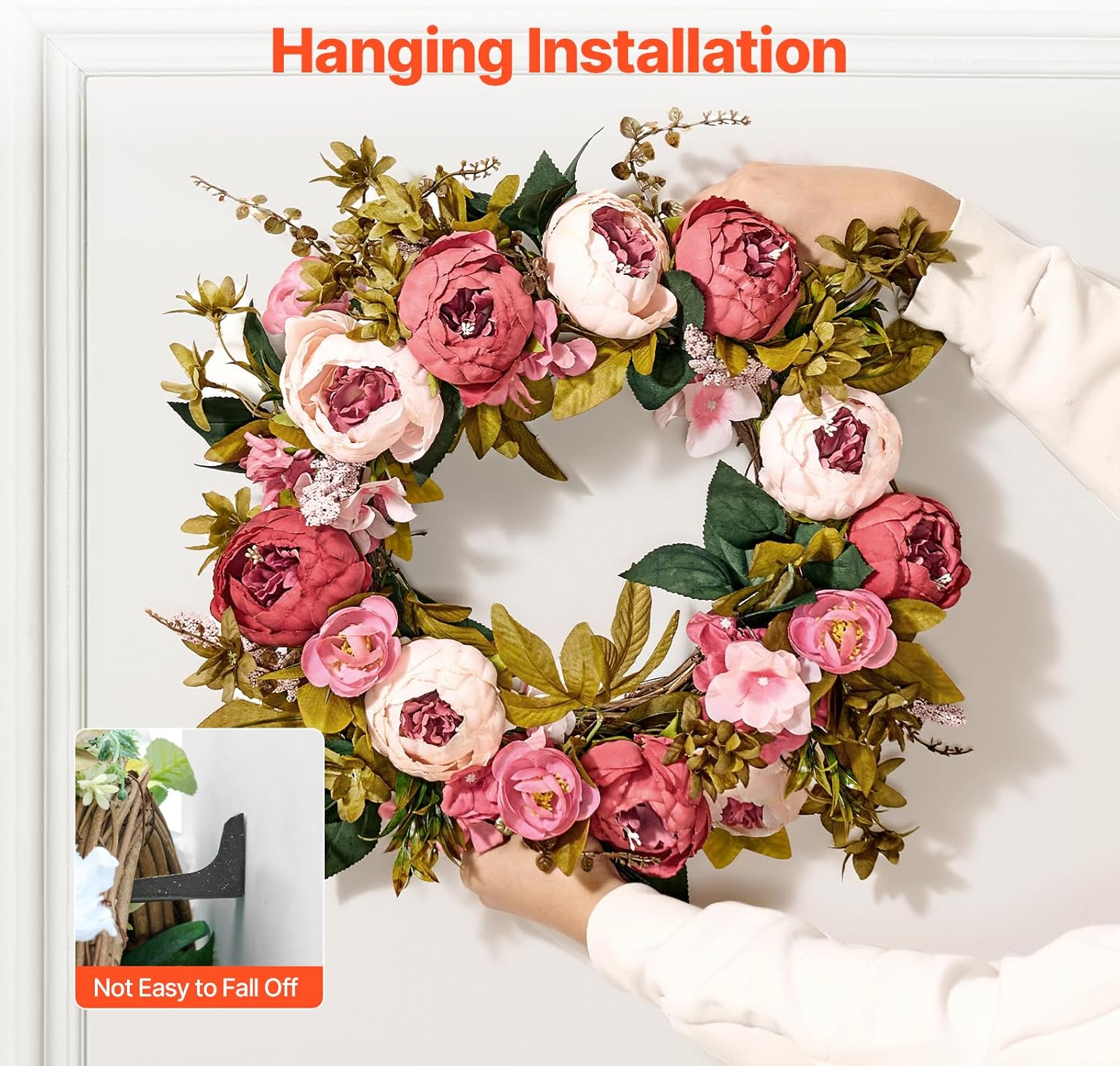 VEVOR 19 Inch Artificial Peony Wreath for Front Door