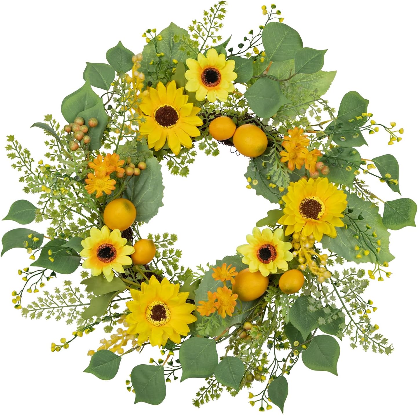 Lemon Sunflower Wreath for Front Door Spring Decor