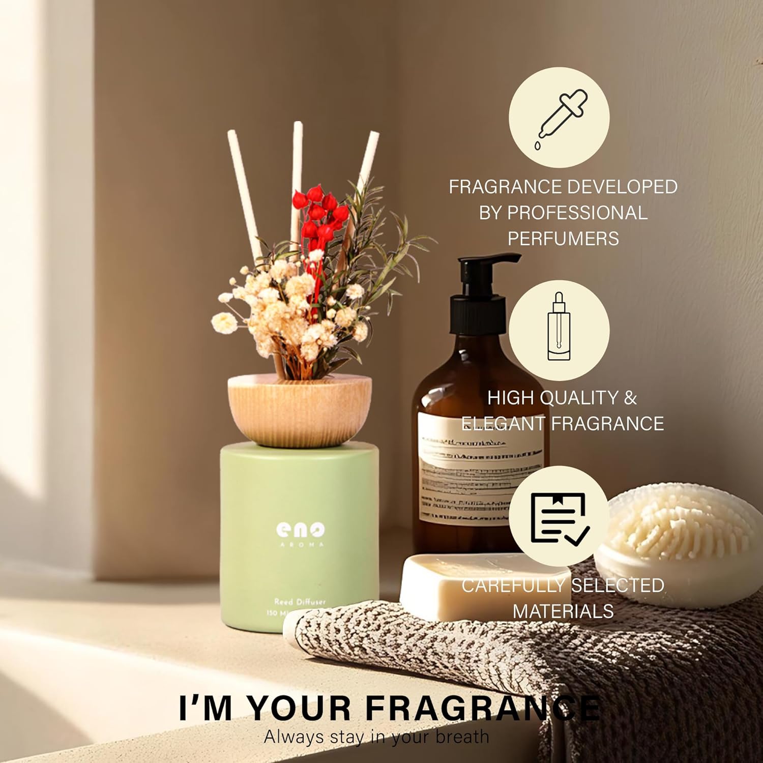 SOXCOMFY Reed Diffuser Set with Dried Flowers