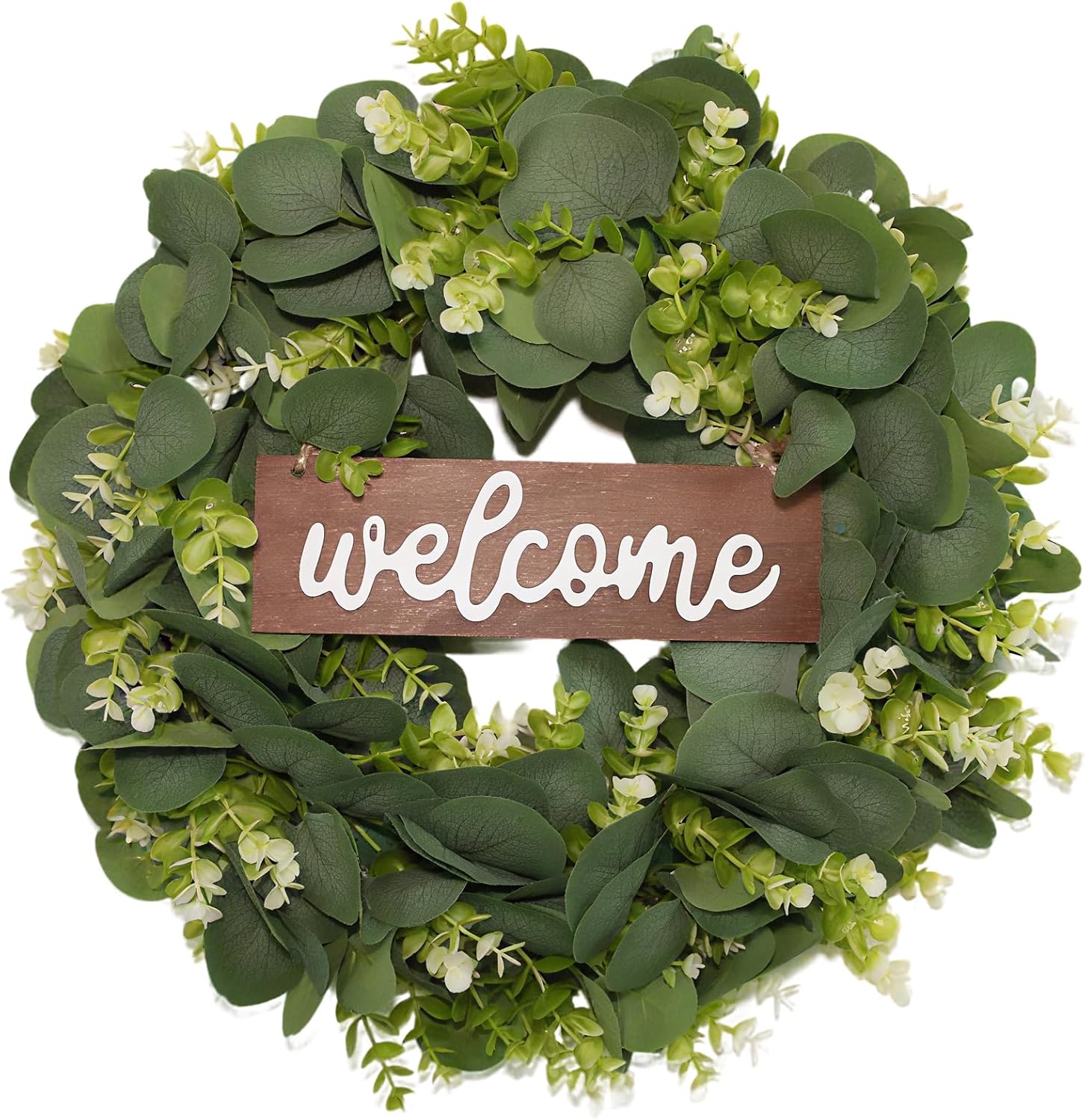 Green Eucalyptus Leaf Wreath with Welcome Sign