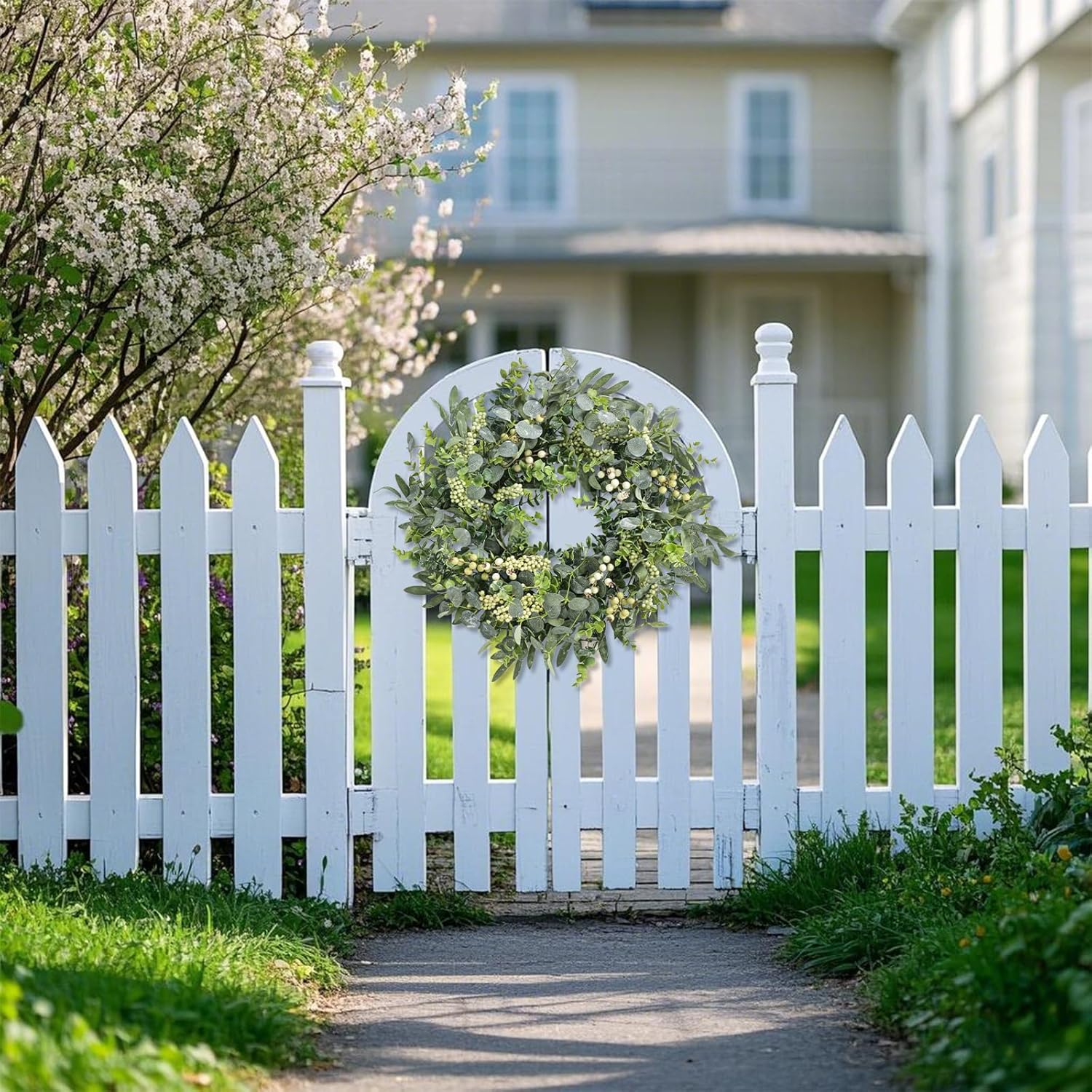 22 Inch Eucalyptus Wreath with Berries and Olive Leaves Artificial Decor