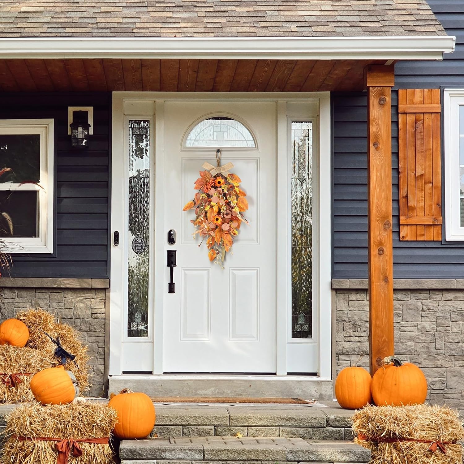 2 Pcs 24 Inch Artificial Autumn Teardrop Wreath