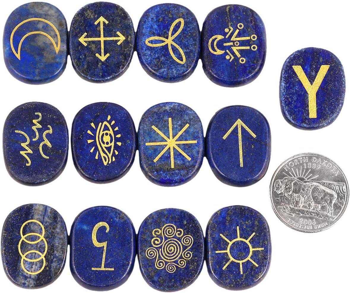 Lapis Lazuli Witches Runes Set Crystal Pyramid for Feng Shui Meditation Decor