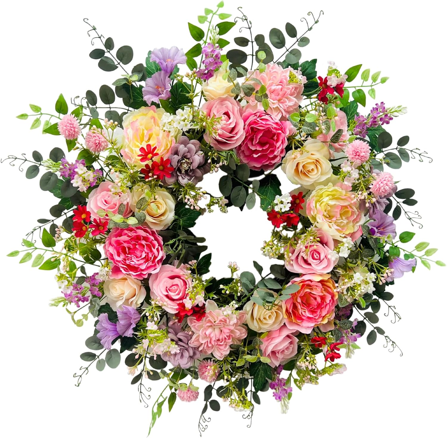 24 Inch Artificial Flower Wreath for Front Door