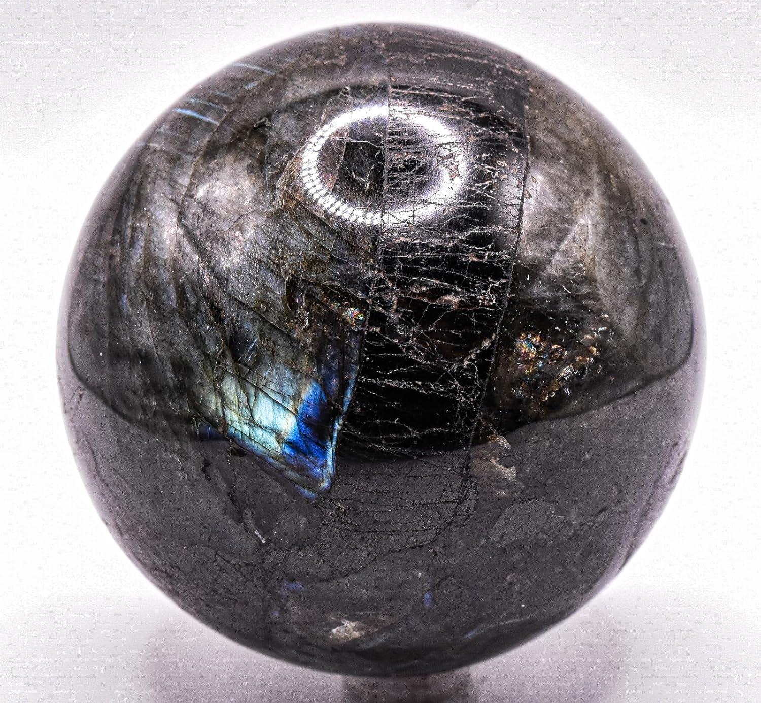 Rainbow Blue Flash Labradorite Sphere with Stand