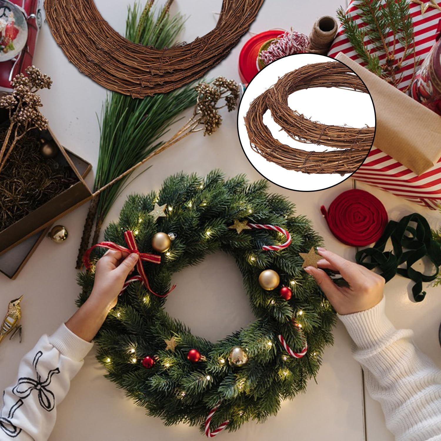 9 Pcs 10 Inch Natural Grapevine Wreath Set for DIY Crafts and Home Decor