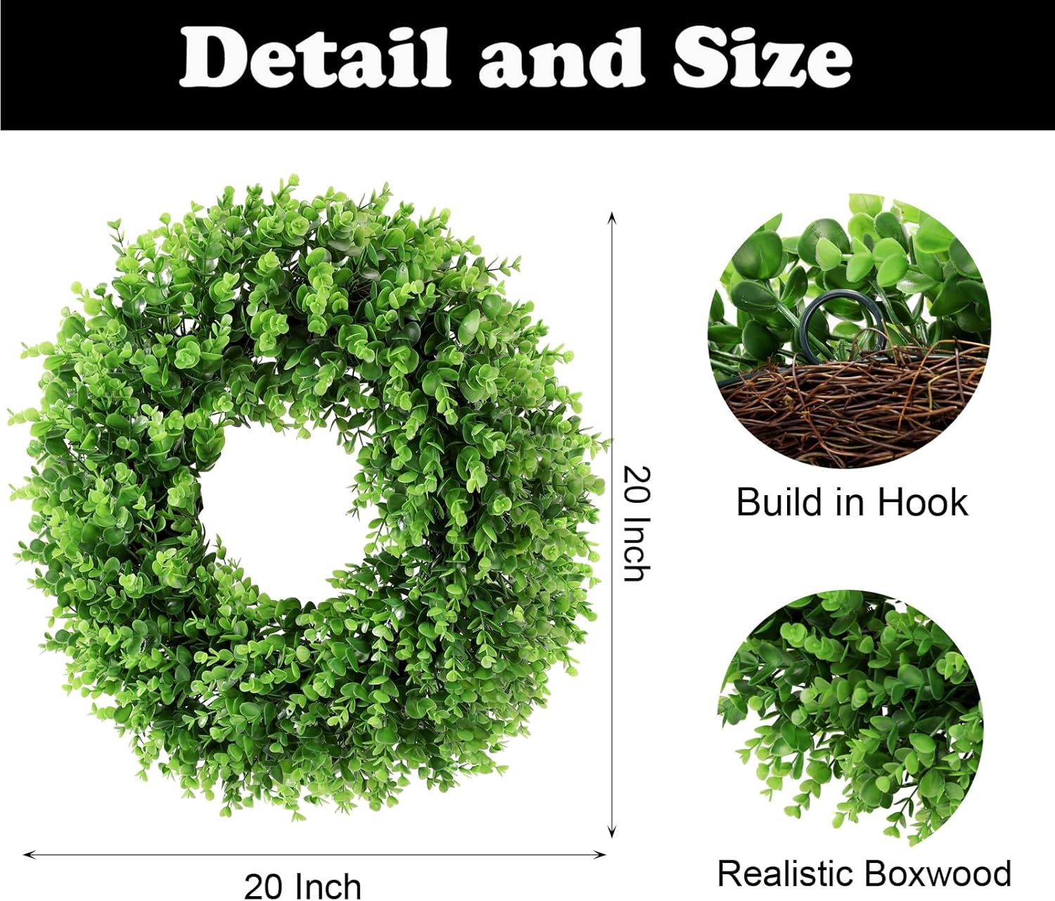 20 Inch Preserved Boxwood Wreath for Front Door