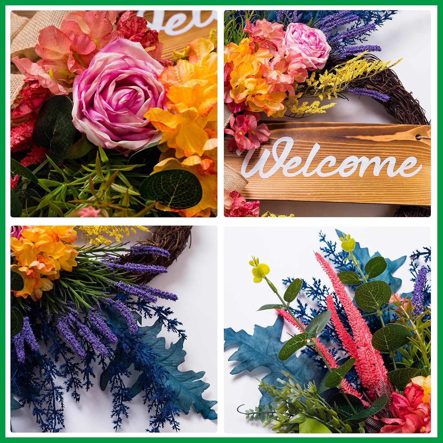 Welcome Sign Wreaths for Front Door Outside 22 Inch Artificial Farmhouse Decor