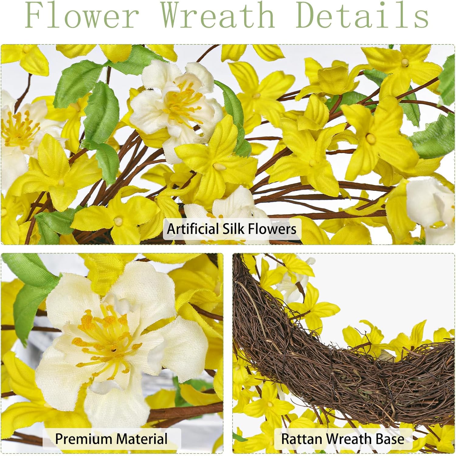 20 Inch Artificial Forsythia Wreath with Daisy for Home Decor