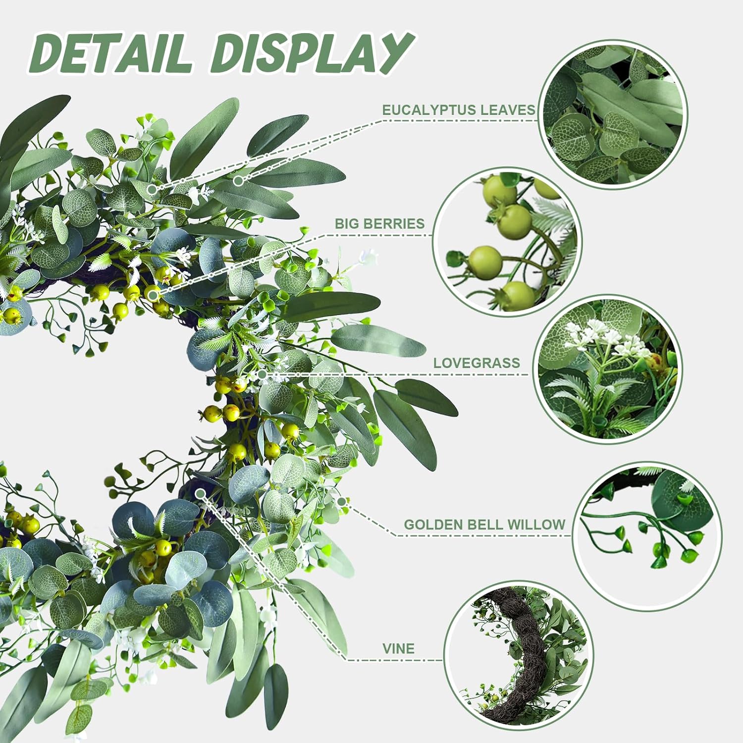 Eucalyptus Wreath for Front Door 20 Inches All Seasons