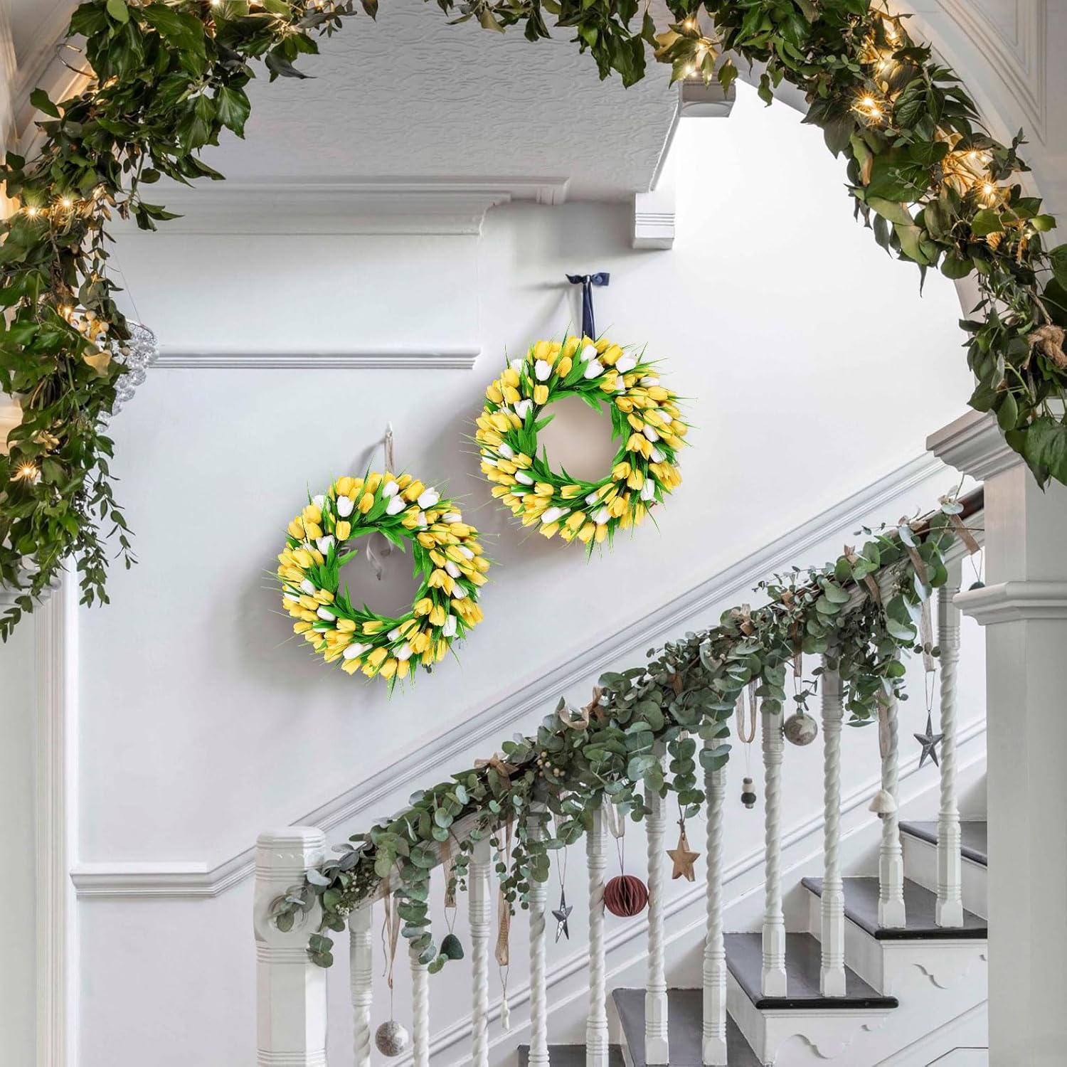 UArtlines 20 Inch Artificial Tulip Wreath for Front Door