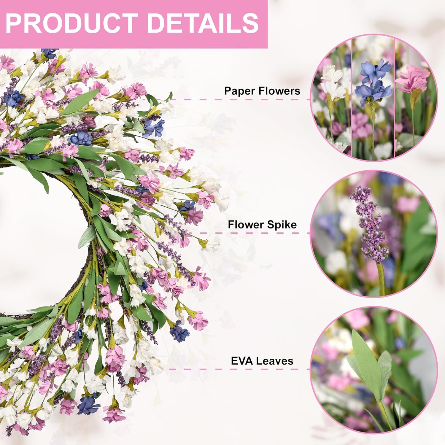 Artgar Spring Wreath for Front Door 26 Inch Purple Blue