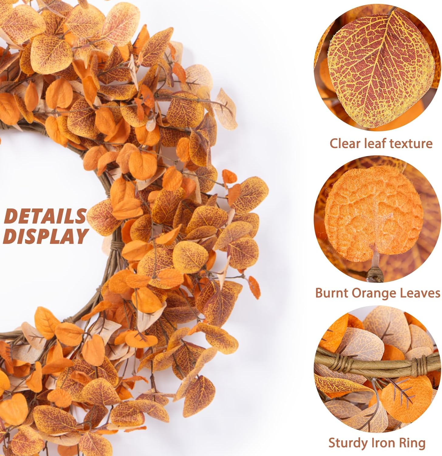 Fall Wreath for Front Door 22 Inch Autumn Decor with Eucalyptus Leaves