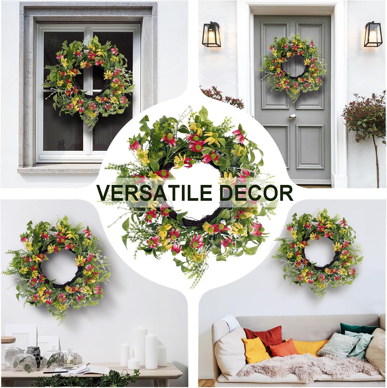 18 Inches Artificial Black-Eyed Daisy Wreath for Front Door