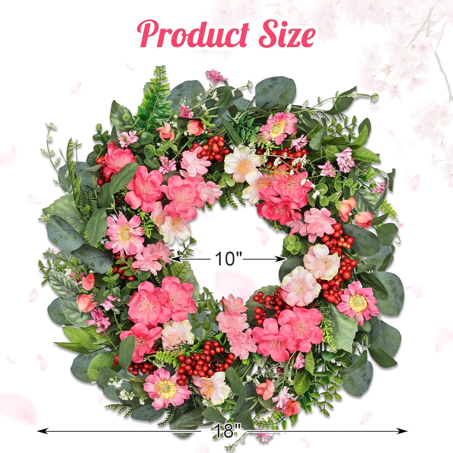 18 Inch Colorful Wildflower Wreath with Green Leaves for Home Front Door Wedding Dcor