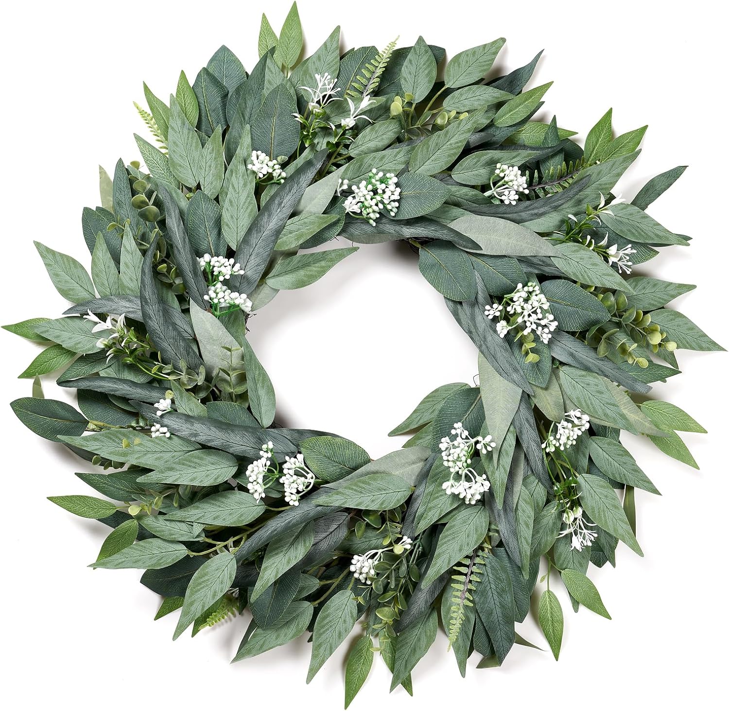 24 Artificial Leaf Wreath with Hook - Decor for Front Door Wall Wedding Party Green