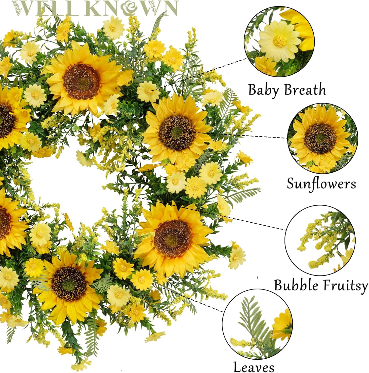 21 Inch Handmade Silk Sunflower Wreath for Front Door