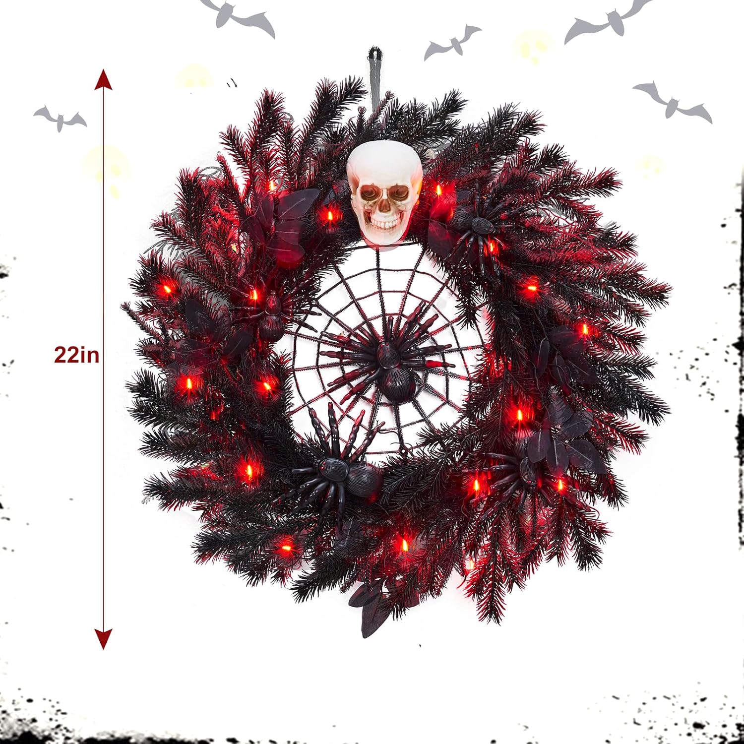 22 Inch Halloween Wreath with Lights