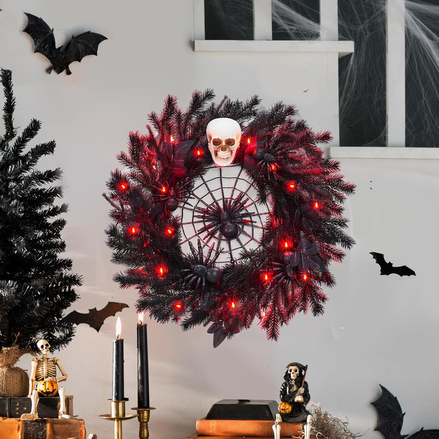 22 Inch Halloween Wreath with Lights
