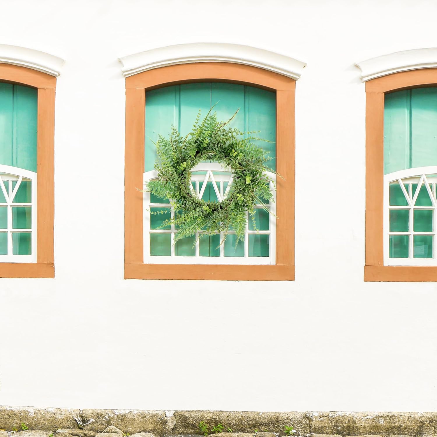 26 Inch Handmade Green Fern Wreath for Front Door Decoration