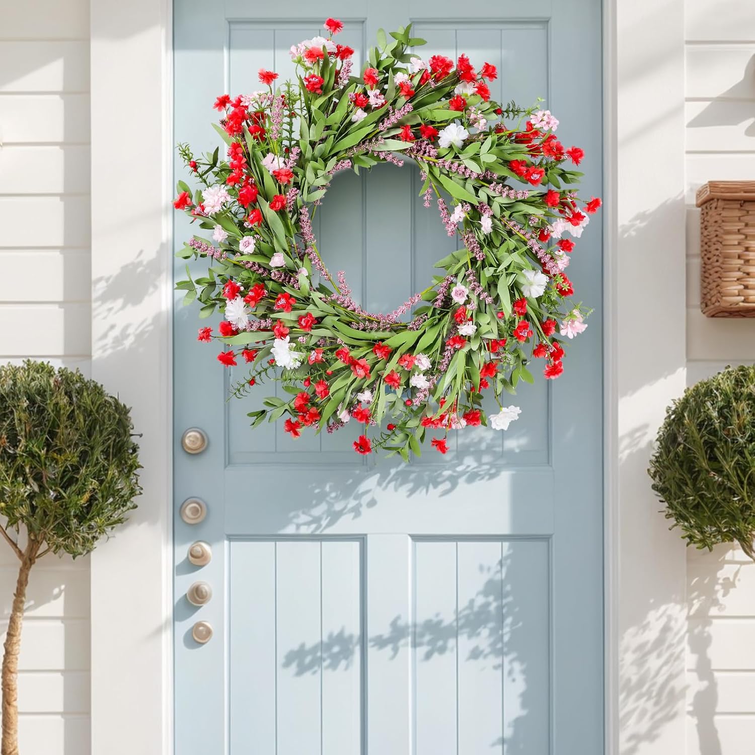 26 Inch Artificial Spring Wreath with Wildflowers for Front Door Decor