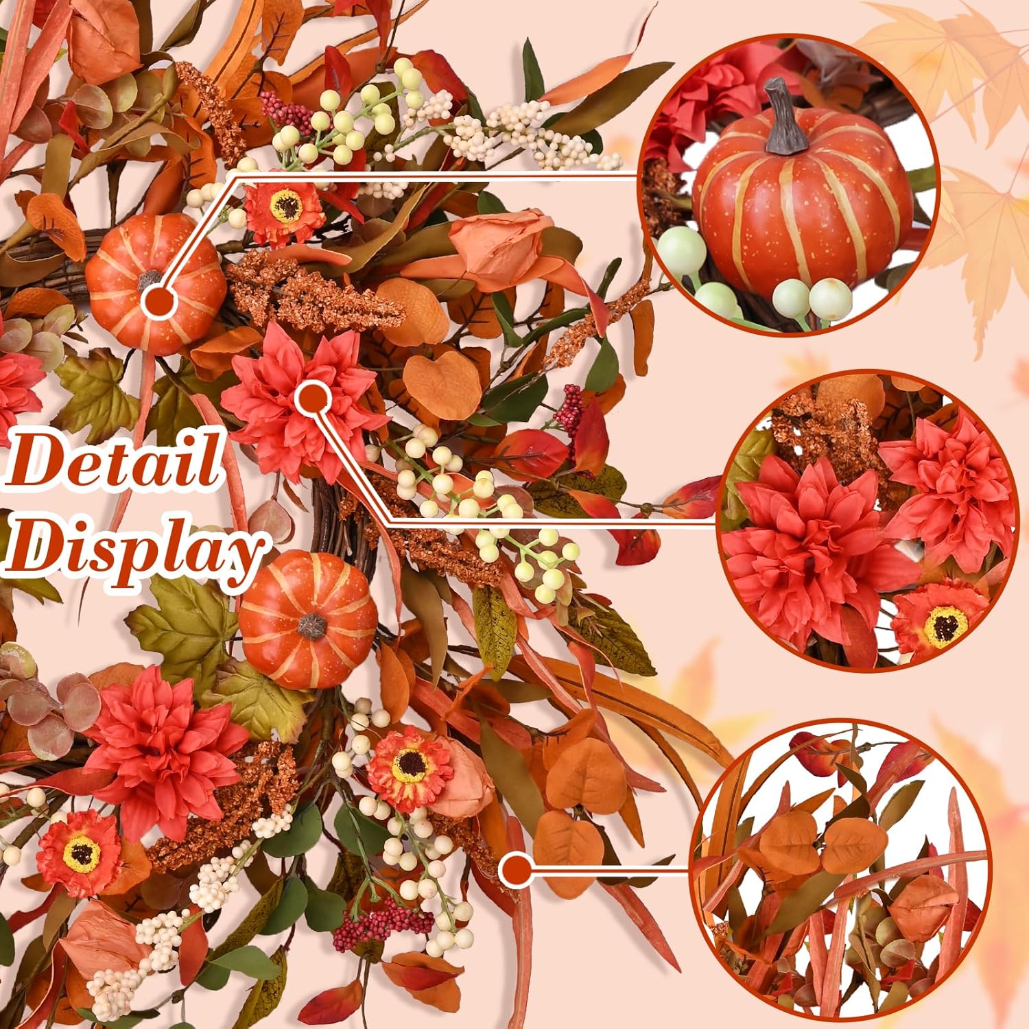 24 Inch Fall Wreath with Mixed Leaves and Berries