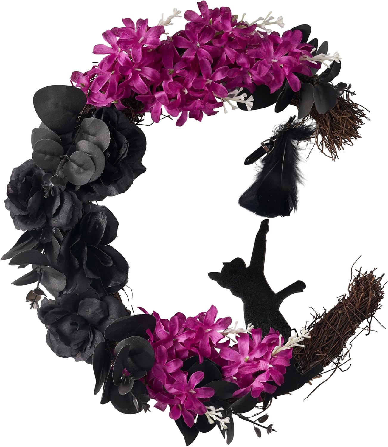 JOYIN Halloween Black Moon Wreath with Black Cat