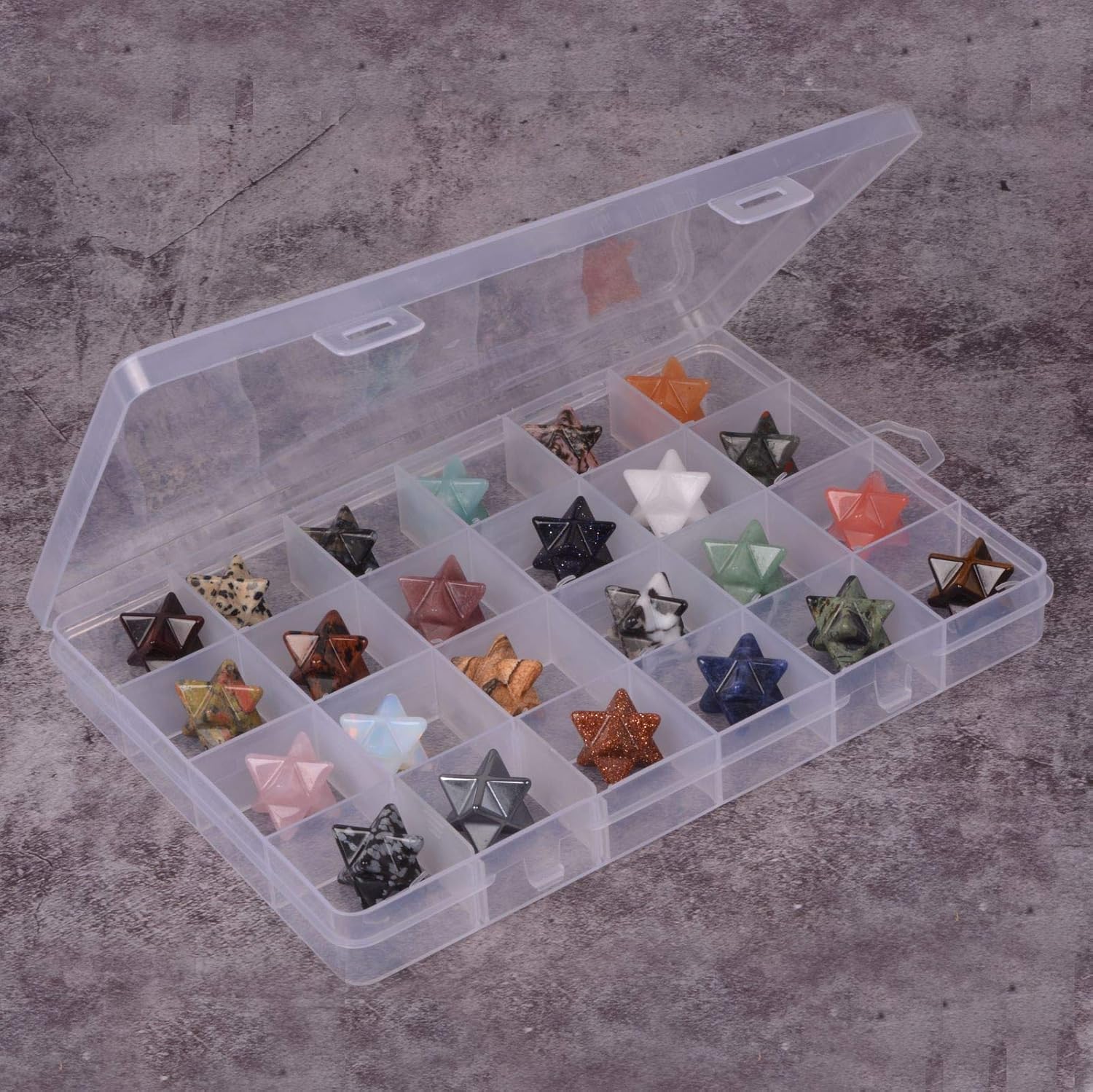 24pcs Multi-Color Carved Gemstone Merkaba Star Healing Stones