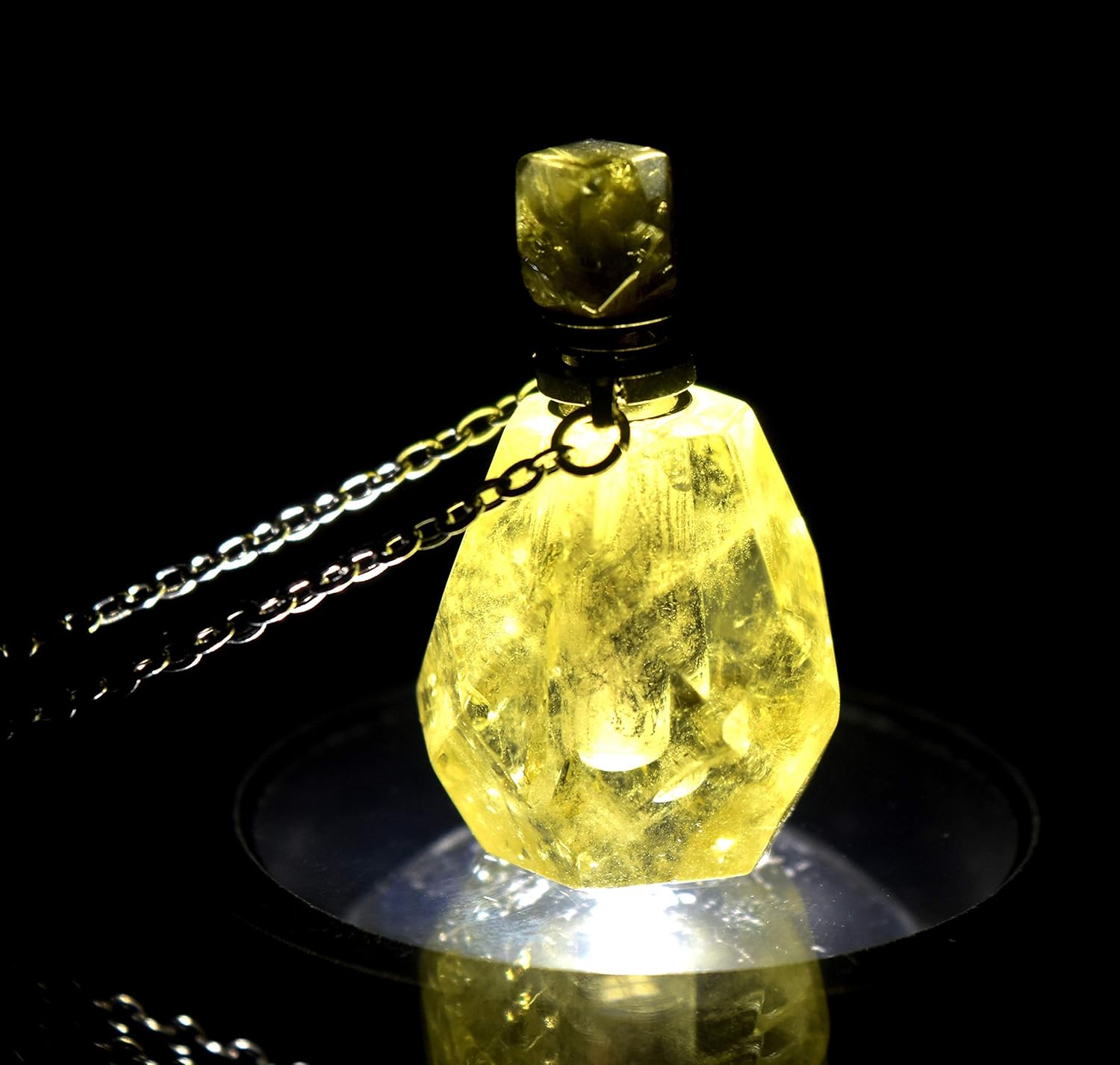33mm Golden Citrine Perfume Carved Bottle with Chain