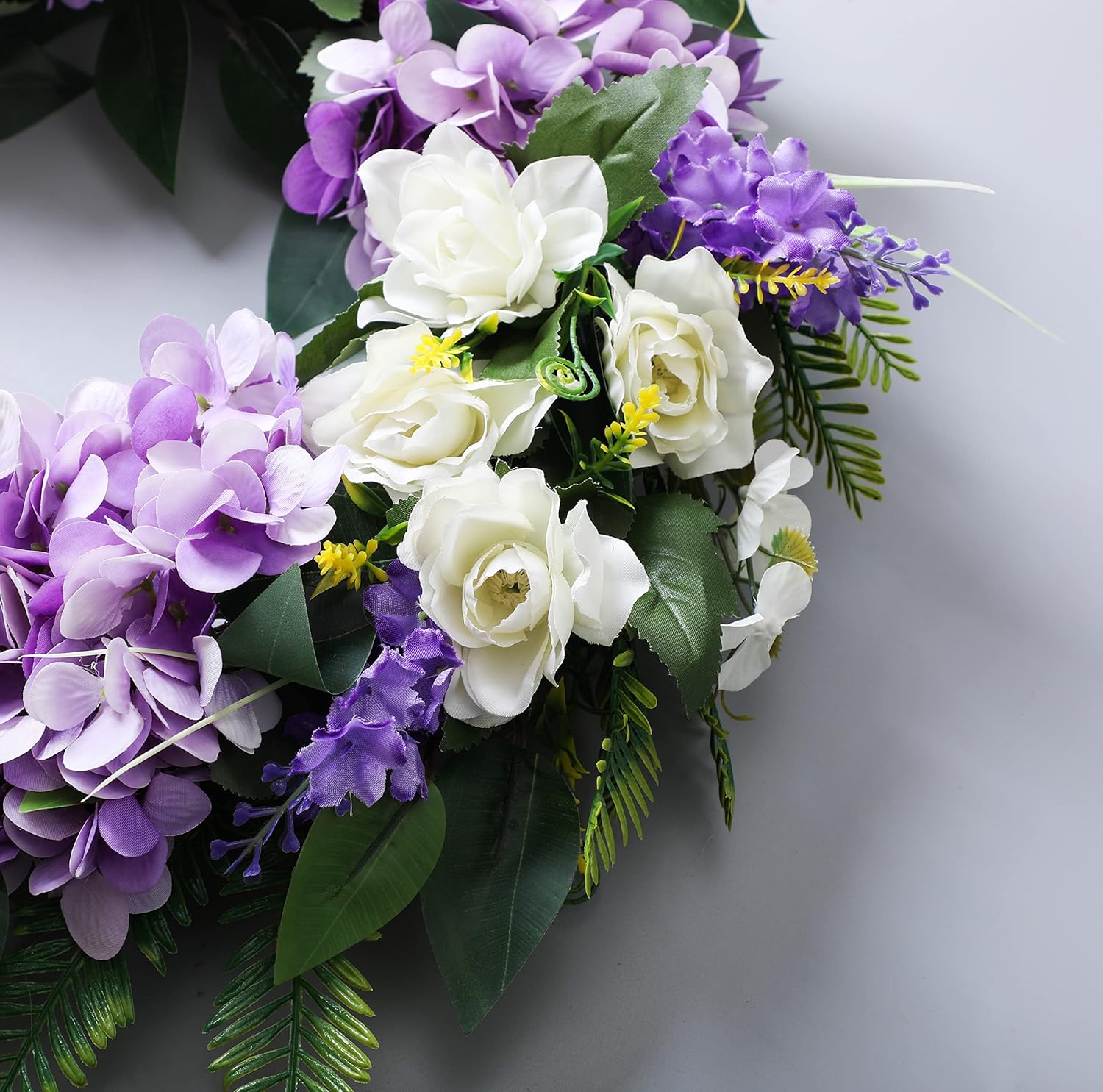 Purple Hydrangea Summer Wreath 18 Inch Grapevine Base for Front Door