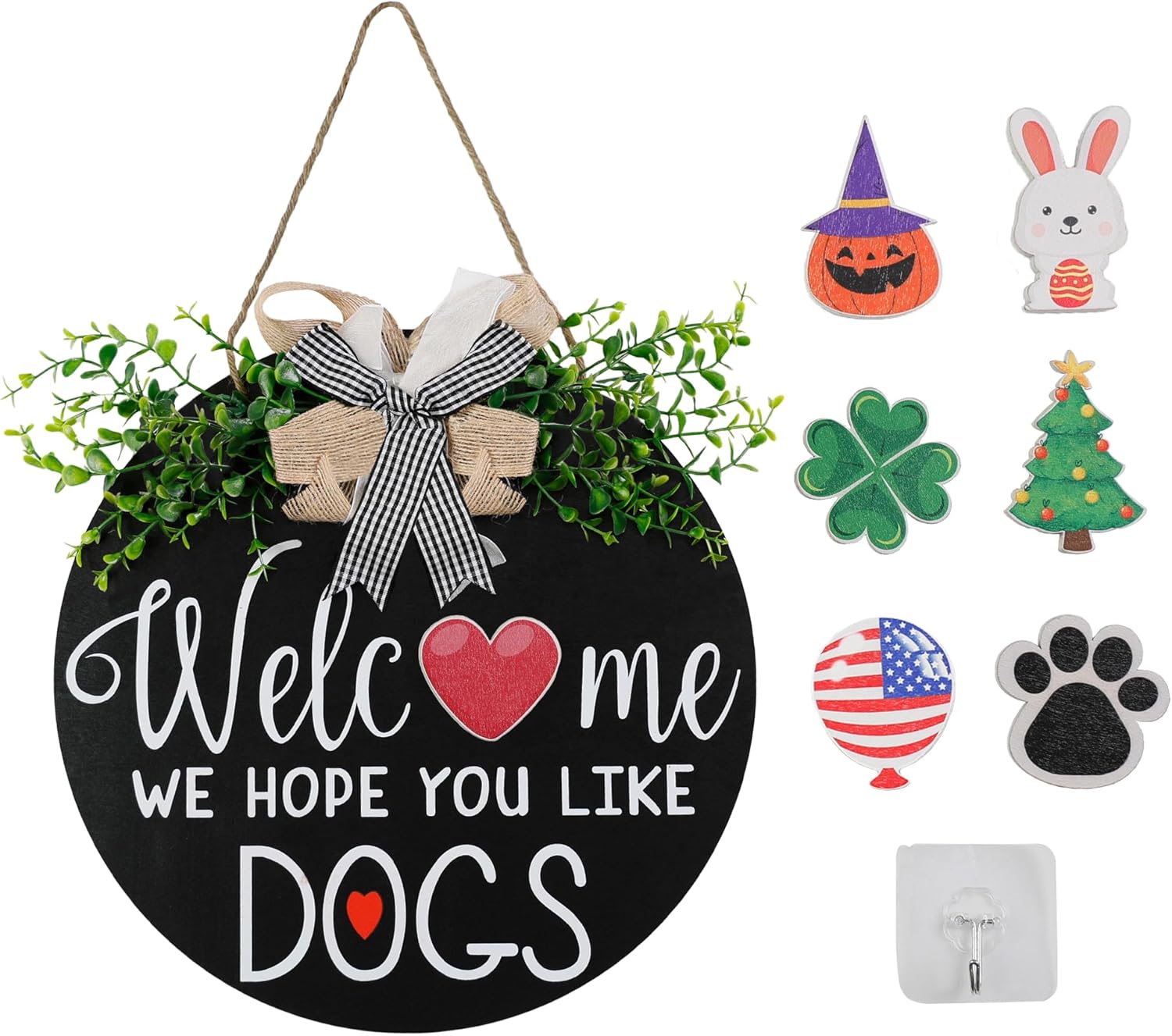 Zavothy Interchangeable Welcome Wreath Sign for Farmhouse Front Porch Decor