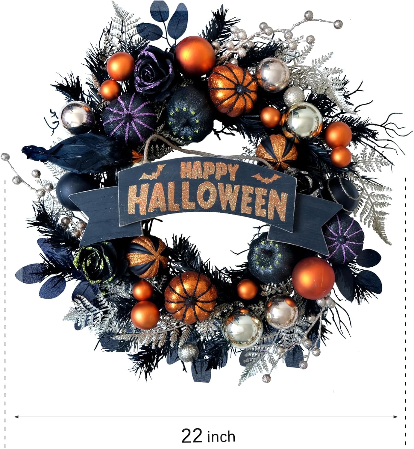 Halloween Glitter Pumpkin Wreath with Decorative Elements