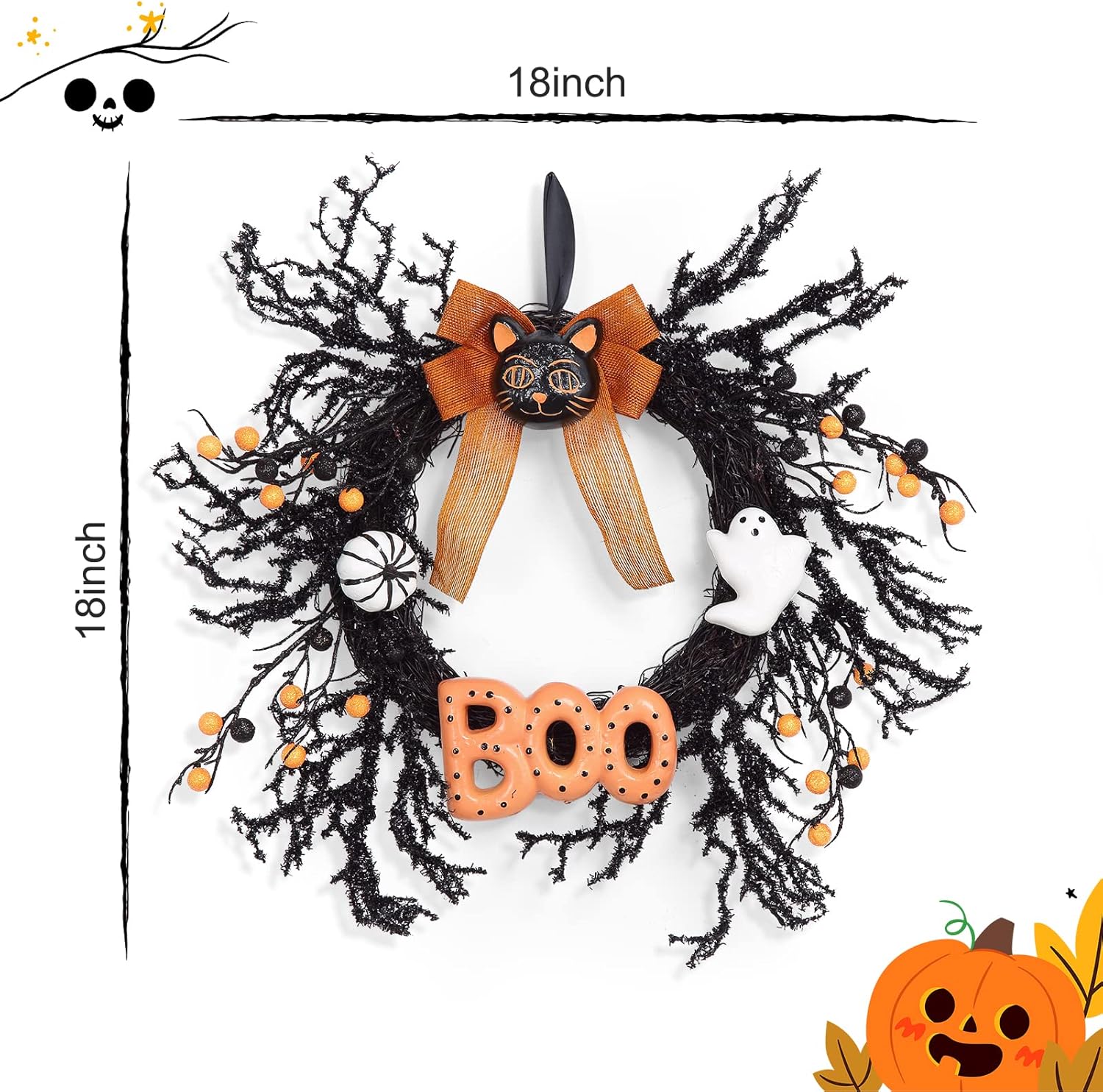 Adeeing 18 Inch Halloween Wreath Front Door Decor
