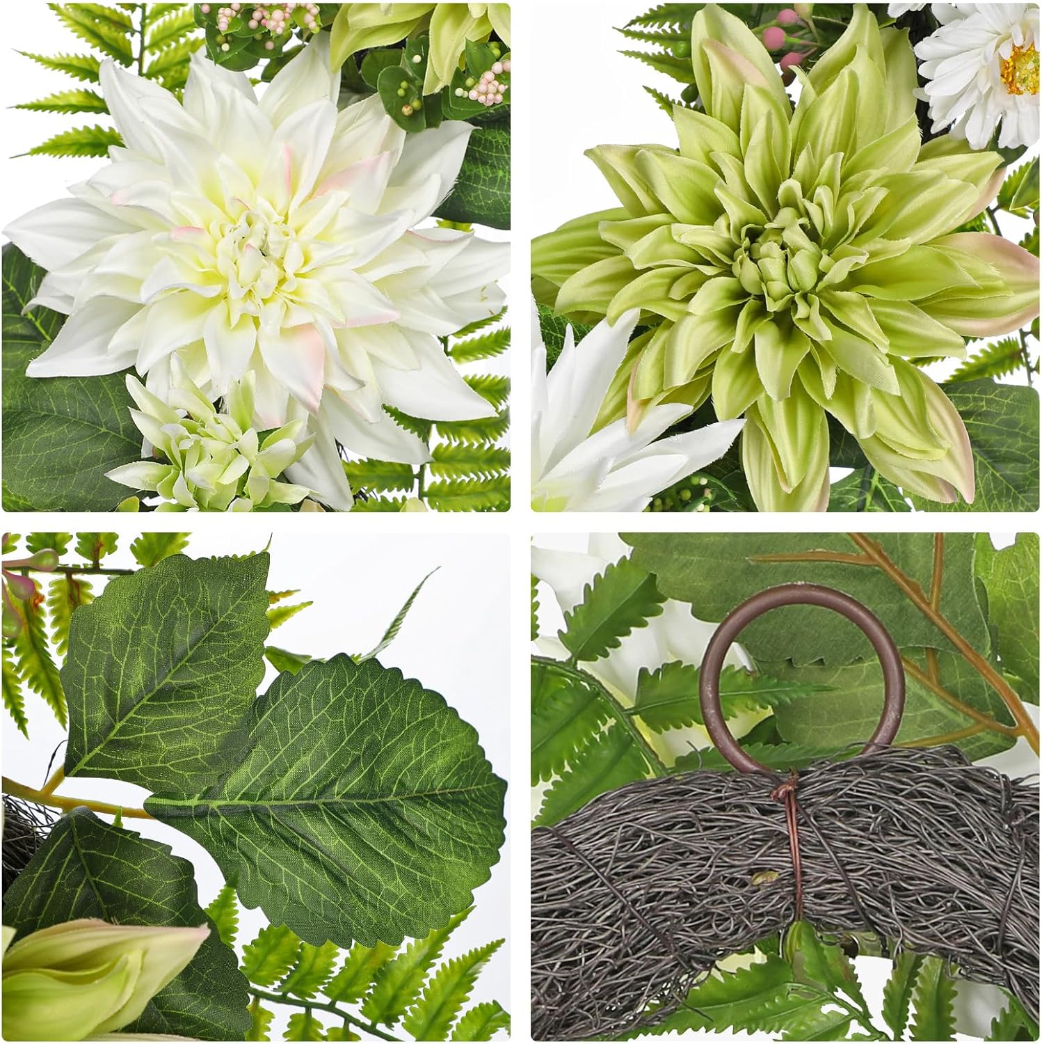 Briful 24 Inch Artificial Dahlia Flower Wreath