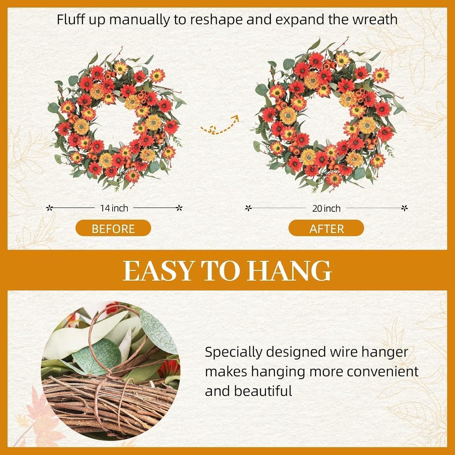 Hometrance 20 Inch Autumn Wreath for Front Door