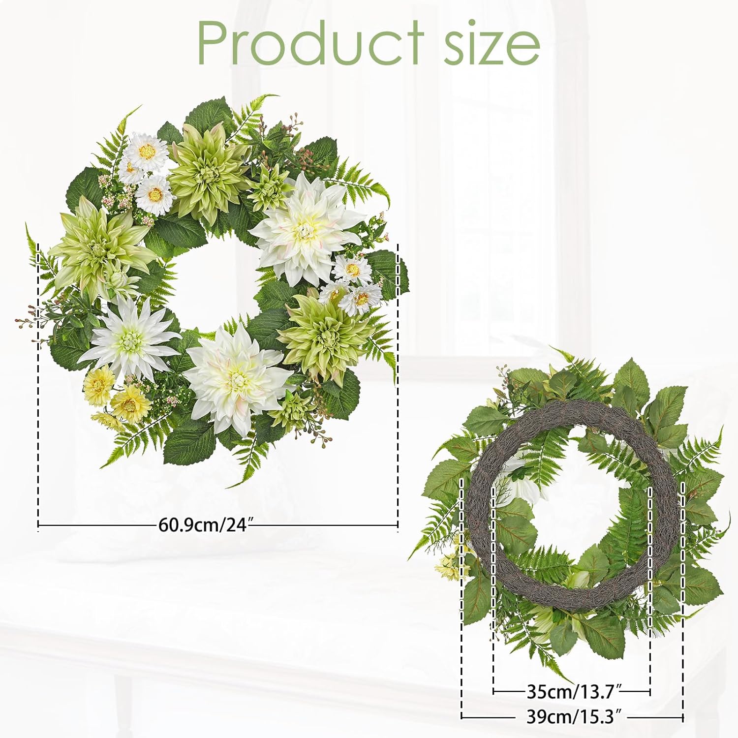Briful 24 Inch Artificial Dahlia Flower Wreath