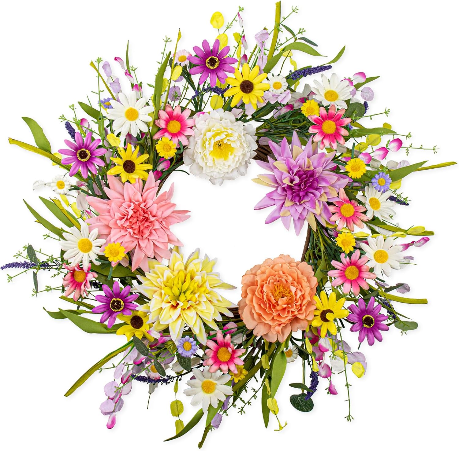Vibrant Spring Floral Wreath 22 Inch for Front Door